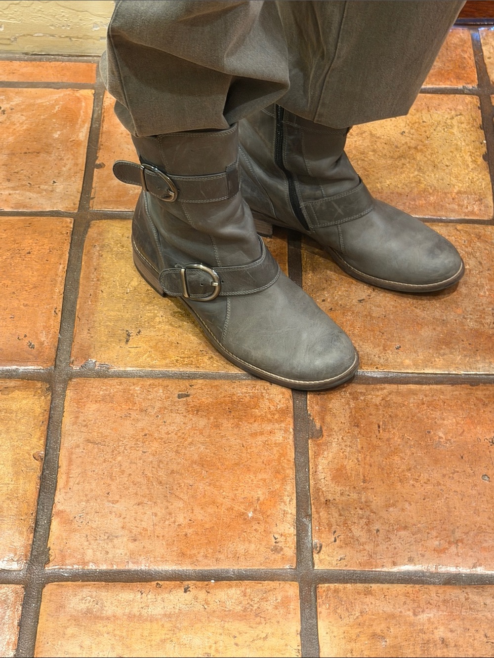 Paul Green Leather Ankle Boots Gray Buckle Moto Made in Austria Sz 7.5